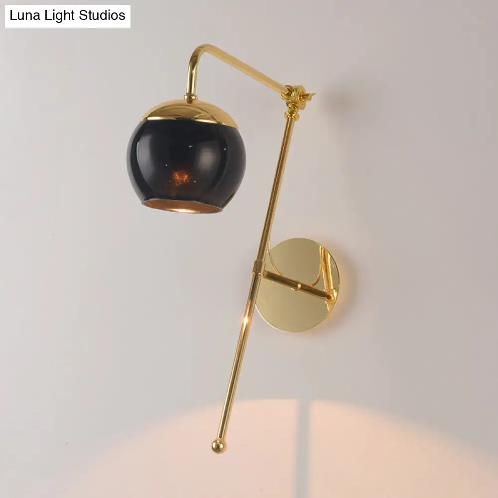 DecorBites™ Modern Clear/Black Glass Ball Wall Sconce Light Fixture with Metal Arm - Bedside Lighting