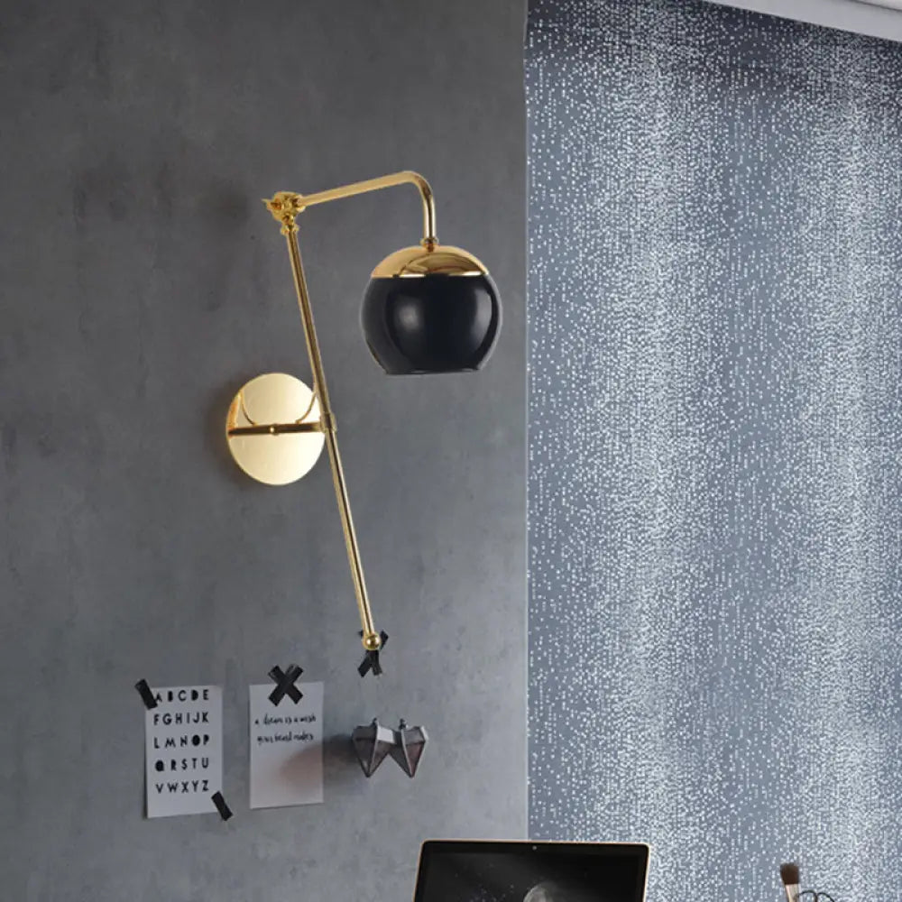 DecorBites™ Modern Clear/Black Glass Ball Wall Sconce Light Fixture with Metal Arm - Bedside Lighting