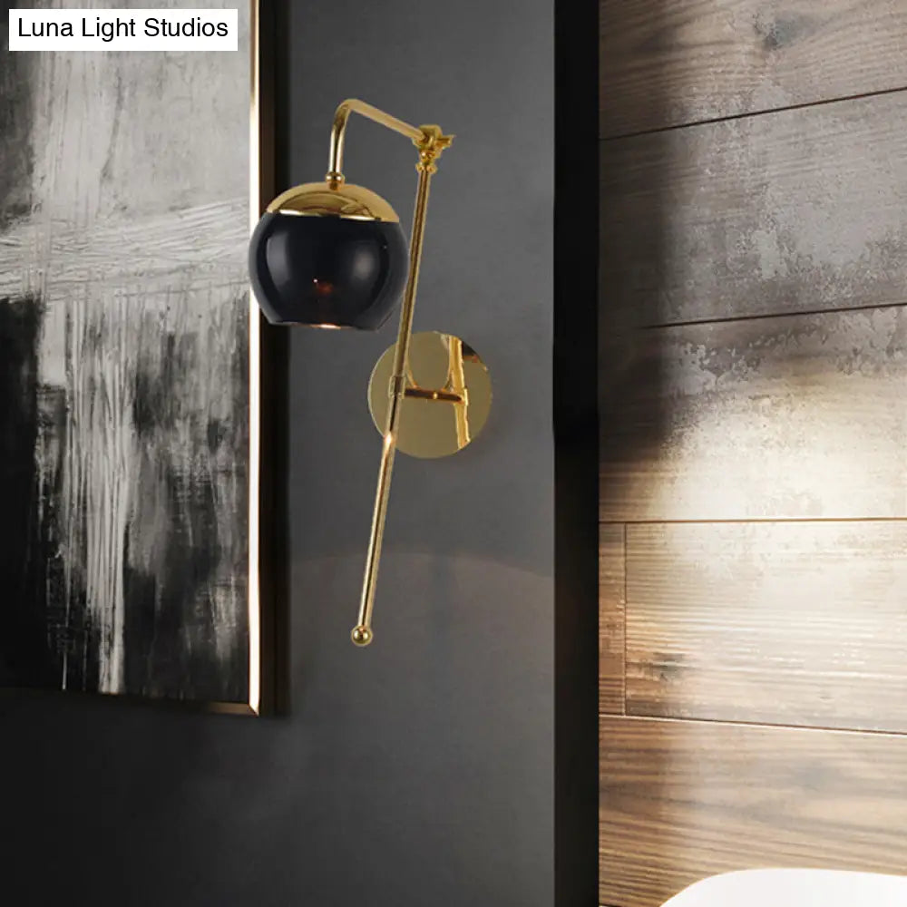 DecorBites™ Modern Clear/Black Glass Ball Wall Sconce Light Fixture with Metal Arm - Bedside Lighting