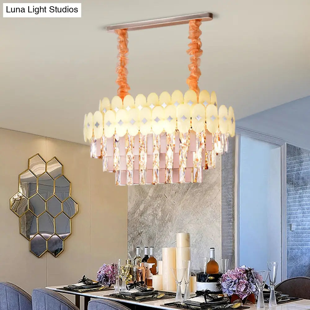 DecorBites™ Modern Clear Crystal Island Chandelier - 12 Light Oval Pendant for Dining Room