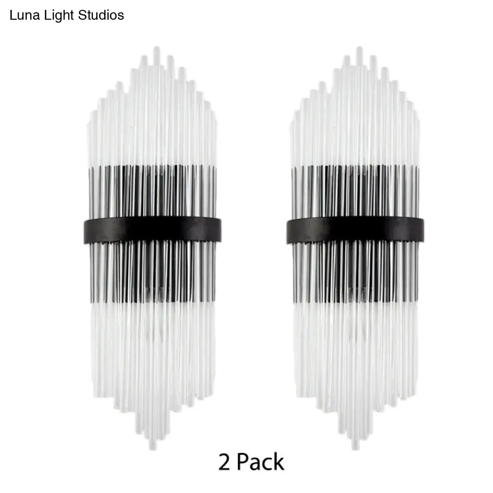 DecorBites™ Modern Clear Crystal Prism Wall Sconce Light with Metal Square Backplate in Black, 1/2-Pack