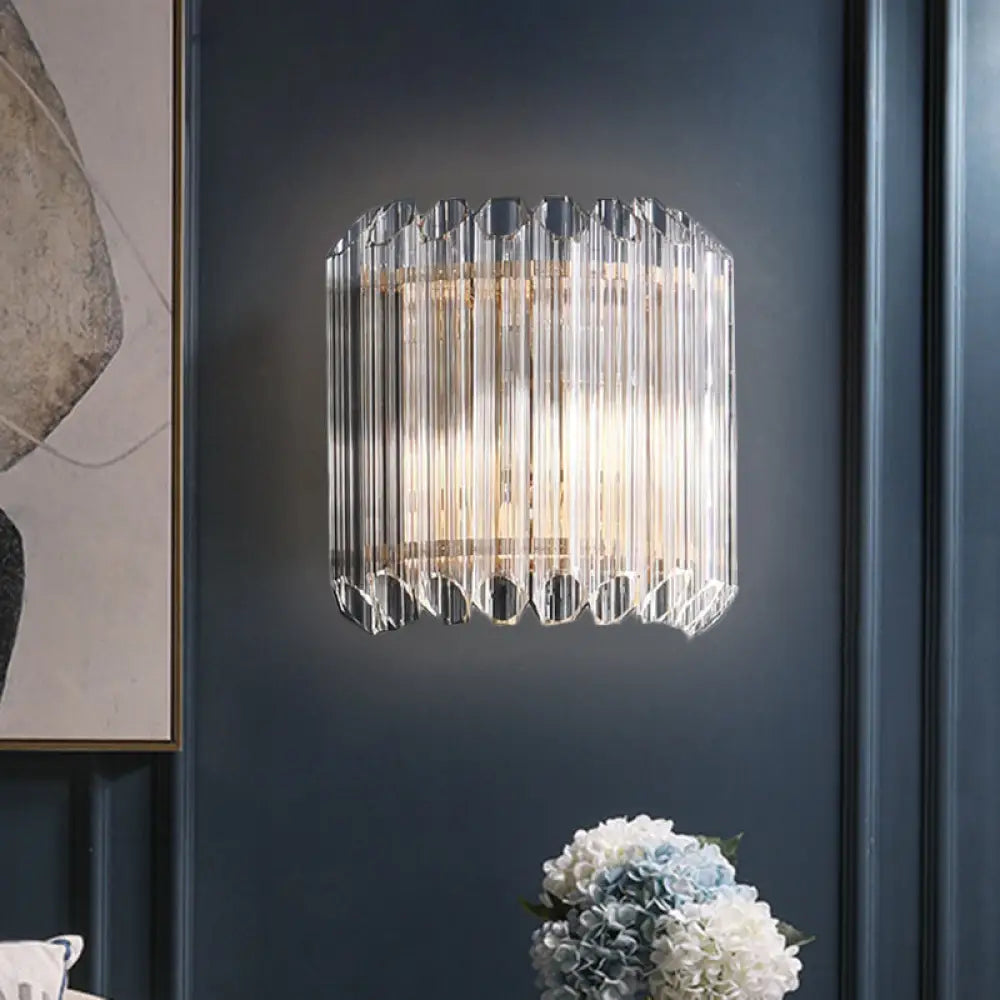 DecorBites™ Modern Clear Crystal Wall Sconce - Half Drum Bedroom Light Fixture with 1 Light Simplicity