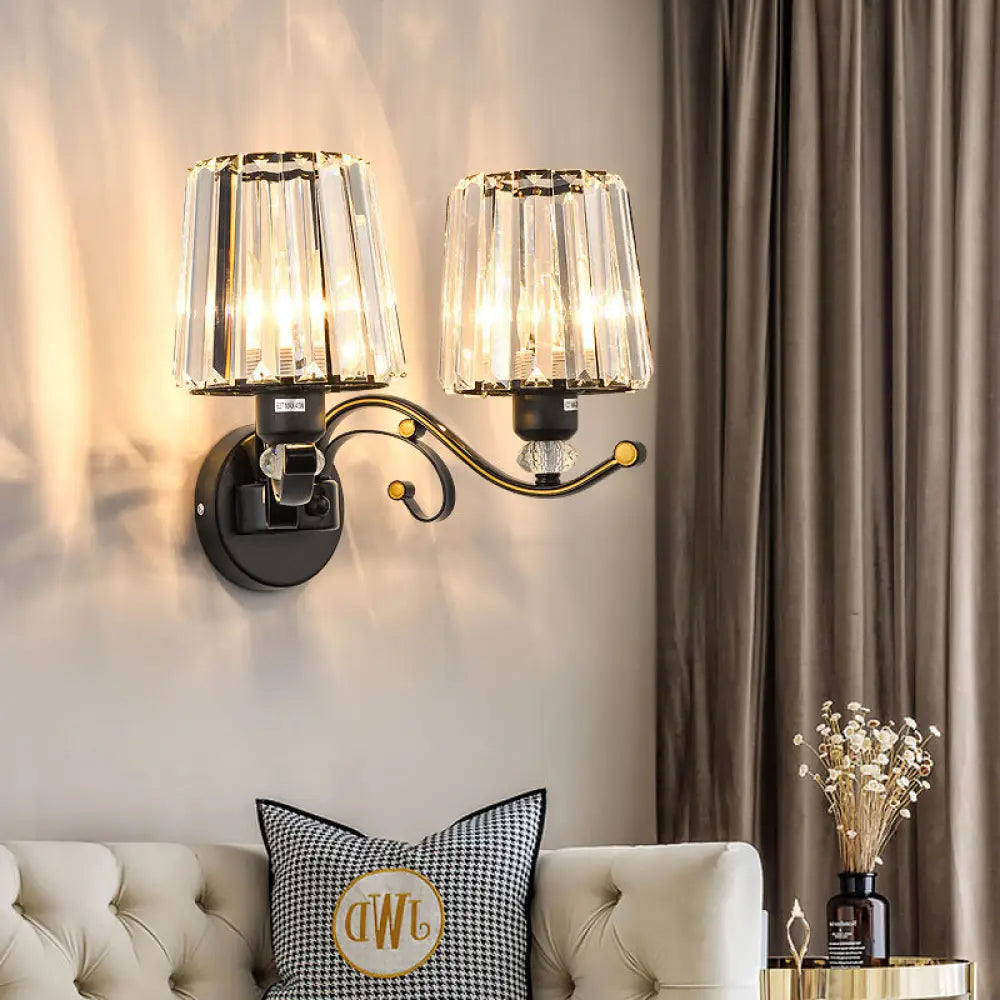 DecorBites™ Modern Clear Glass Conic Wall Lamp - 1/2-Bulb Black Sconce Lighting with Crystal Decor