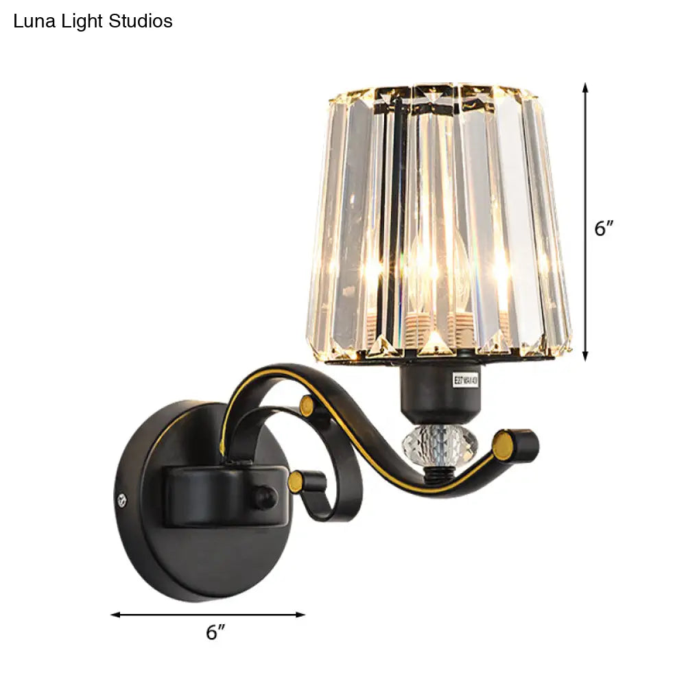 DecorBites™ Modern Clear Glass Conic Wall Lamp - 1/2-Bulb Black Sconce Lighting with Crystal Decor