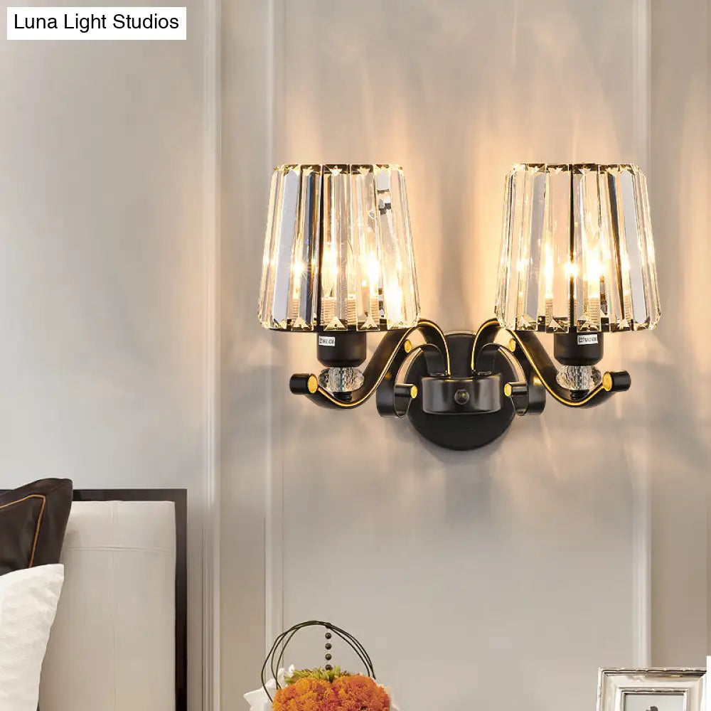 DecorBites™ Modern Clear Glass Conic Wall Lamp - 1/2-Bulb Black Sconce Lighting with Crystal Decor