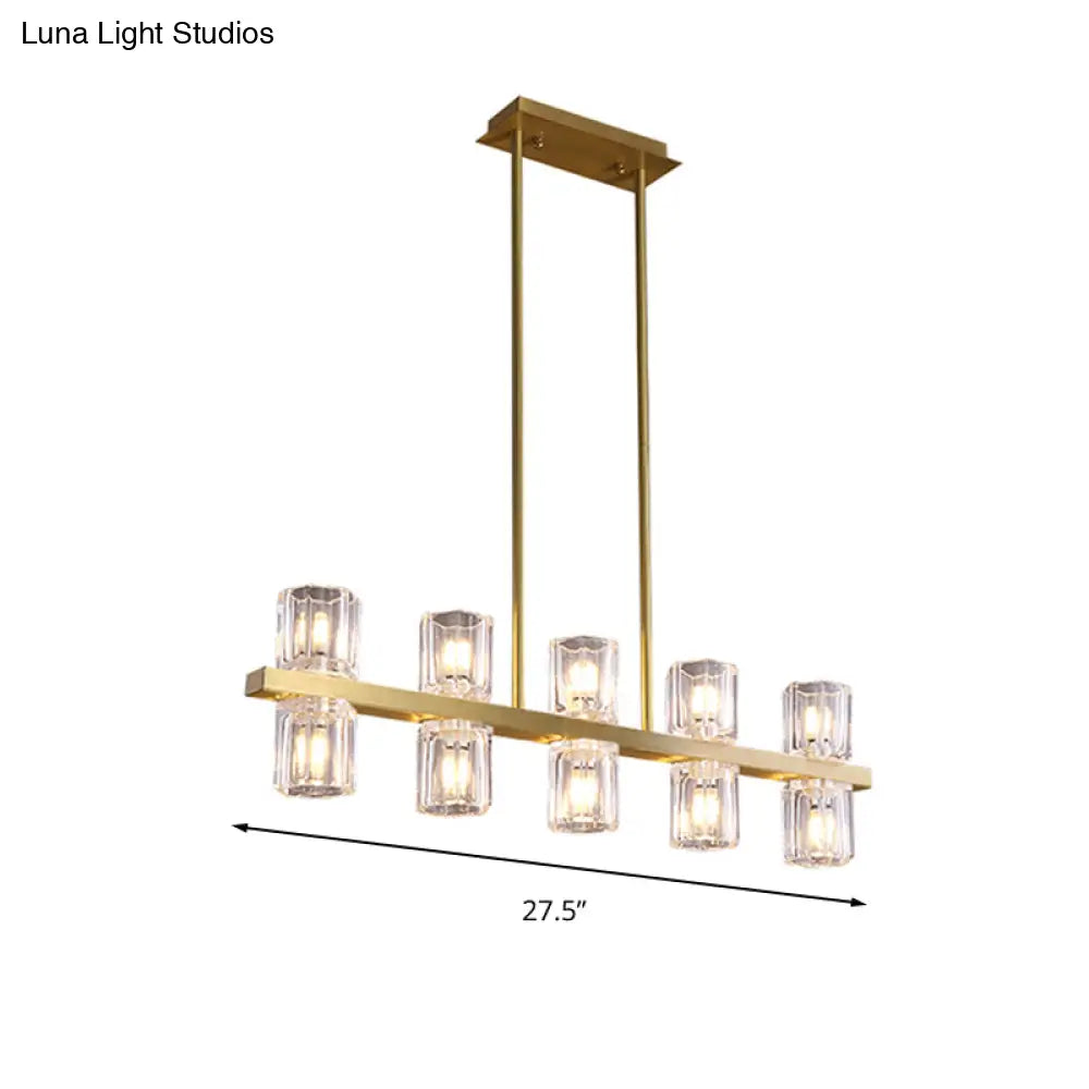 DecorBites™ Modern Clear Glass Cylinder Island Light Fixture - 10 Head Gold Suspension Pendant for Restaurants