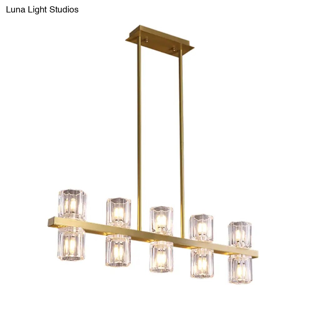 DecorBites™ Modern Clear Glass Cylinder Island Light Fixture - 10 Head Gold Suspension Pendant for Restaurants
