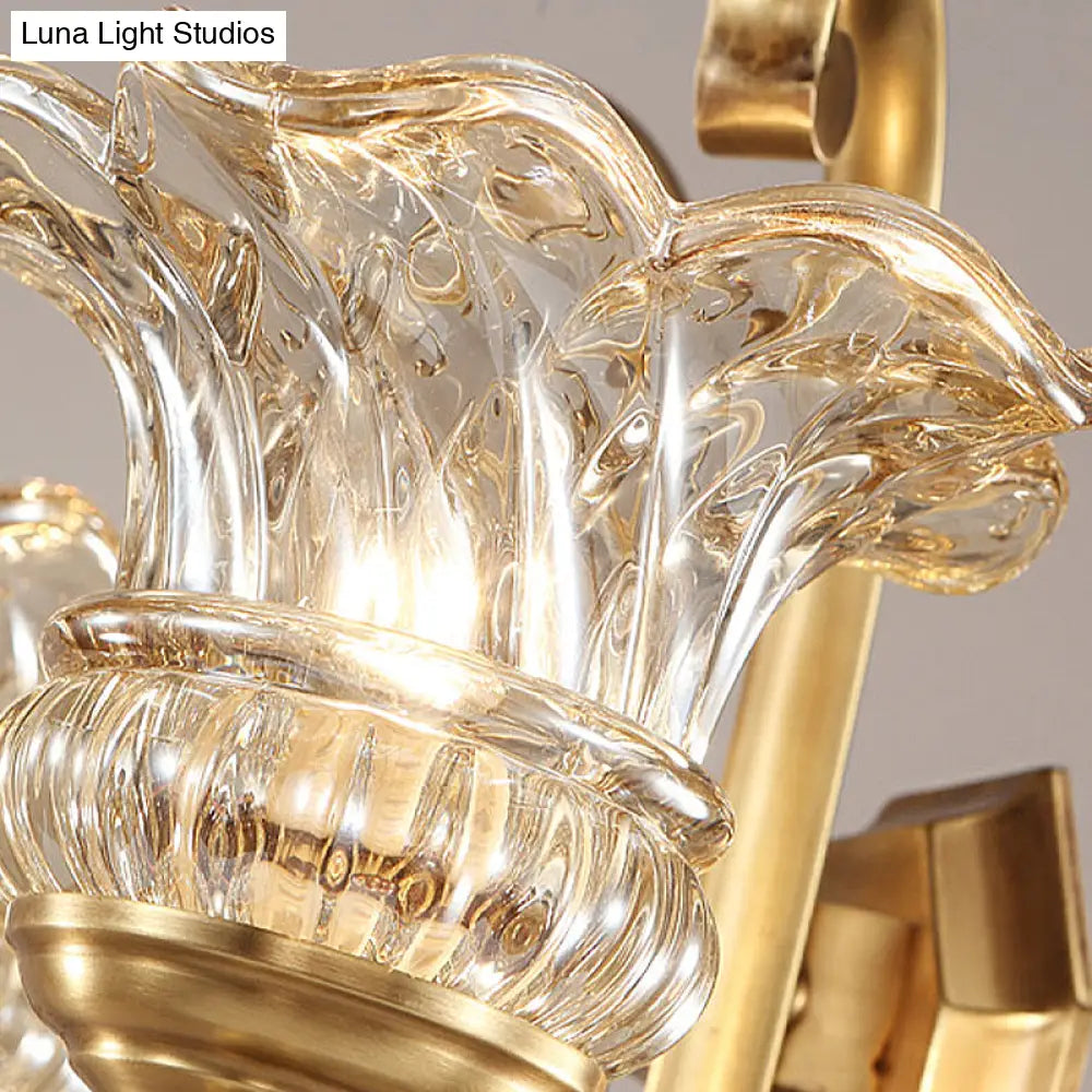 DecorBites™ Modern Clear Glass Flower Sconce: Brass Wall Lamp with Crystal Accent - 1/2 Lights