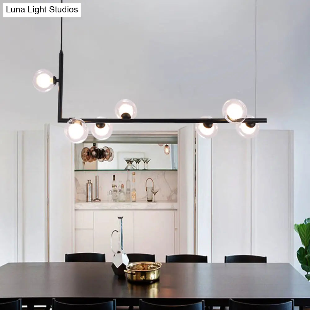 DecorBites™ Modern Clear Glass Island Lighting - 7-Light LED Pendant Lamp in Black with Right Angle Arm