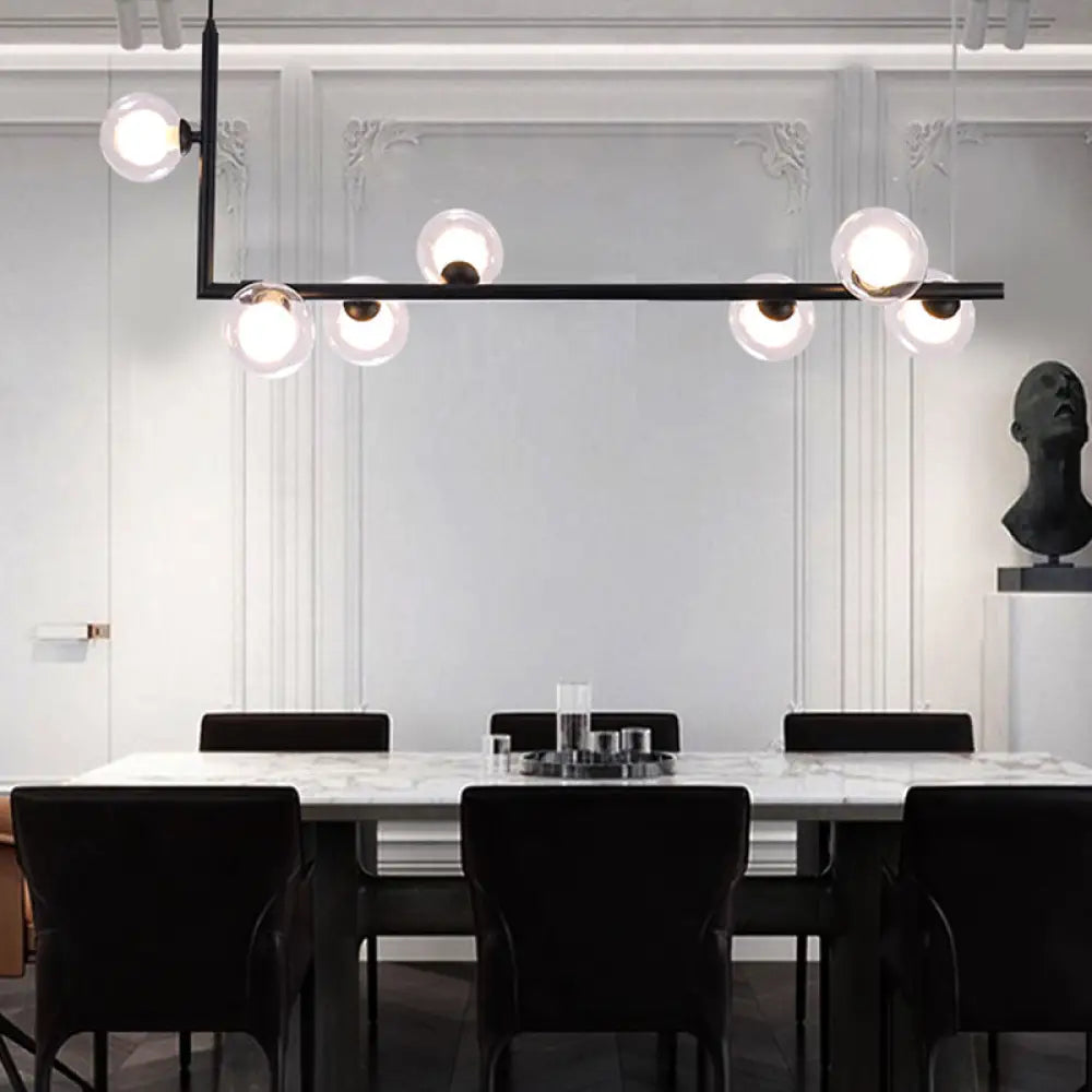 DecorBites™ Modern Clear Glass Island Lighting - 7-Light LED Pendant Lamp in Black with Right Angle Arm