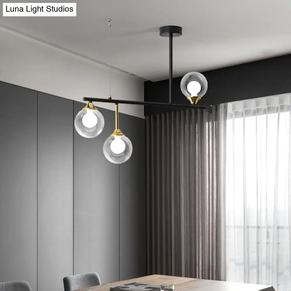 DecorBites™ Modern Clear Glass Pendant Light Fixture: 3-Bulb Globe Island Lighting in Black for Dining Room