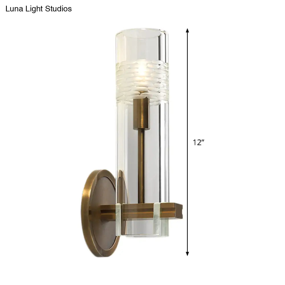 DecorBites™ Modern Clear Glass Sconce with Brass Metal Arm and 1 Bulb Wall Light Fixture
