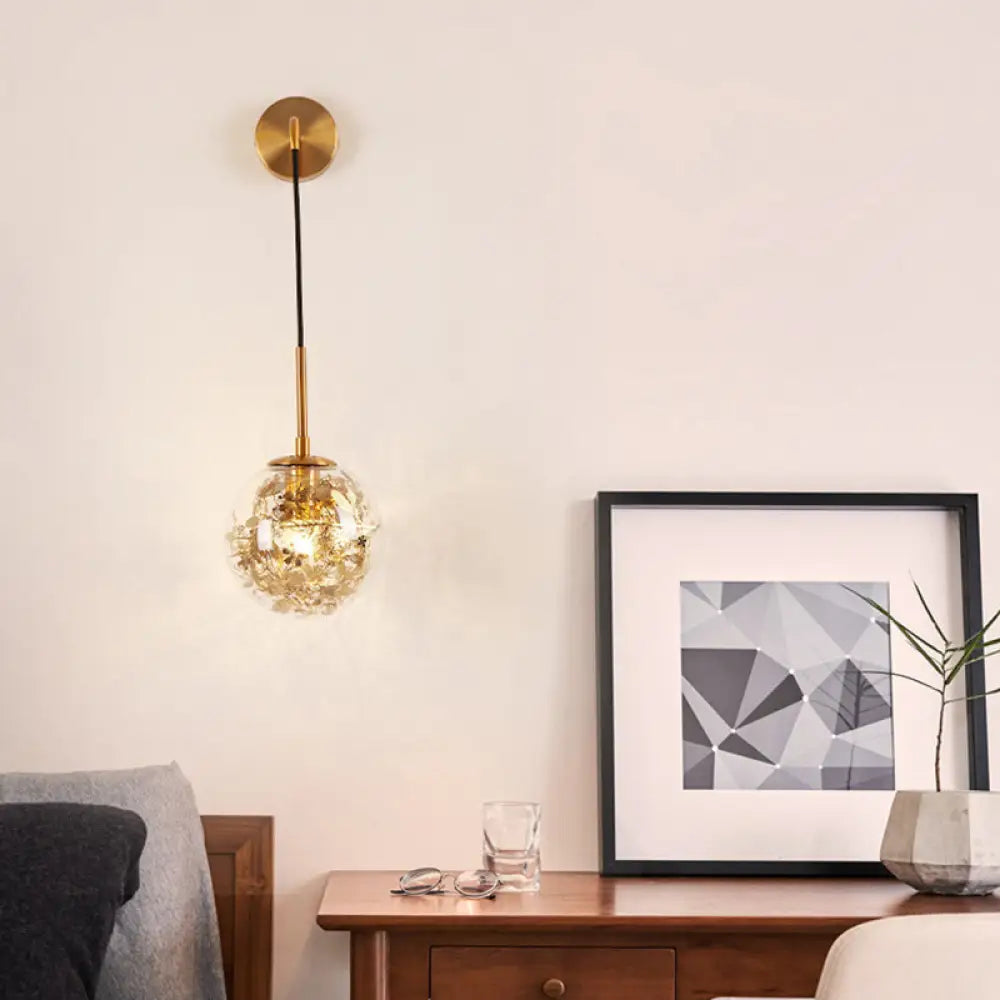 DecorBites™ Modern Clear Glass Wall Light with Flower Deco Cloth and Silver/Gold Finish