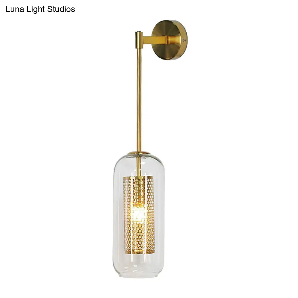 DecorBites™ Modern Clear Glass Wall Sconce Light with Wire Mesh - 1 Head Stairway Fixture