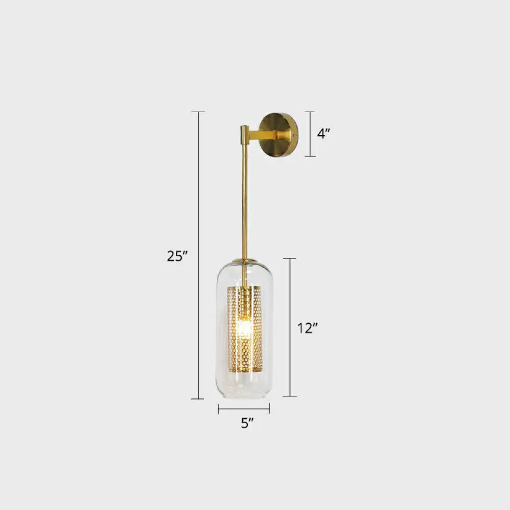DecorBites™ Modern Clear Glass Wall Sconce Light with Wire Mesh - 1 Head Stairway Fixture