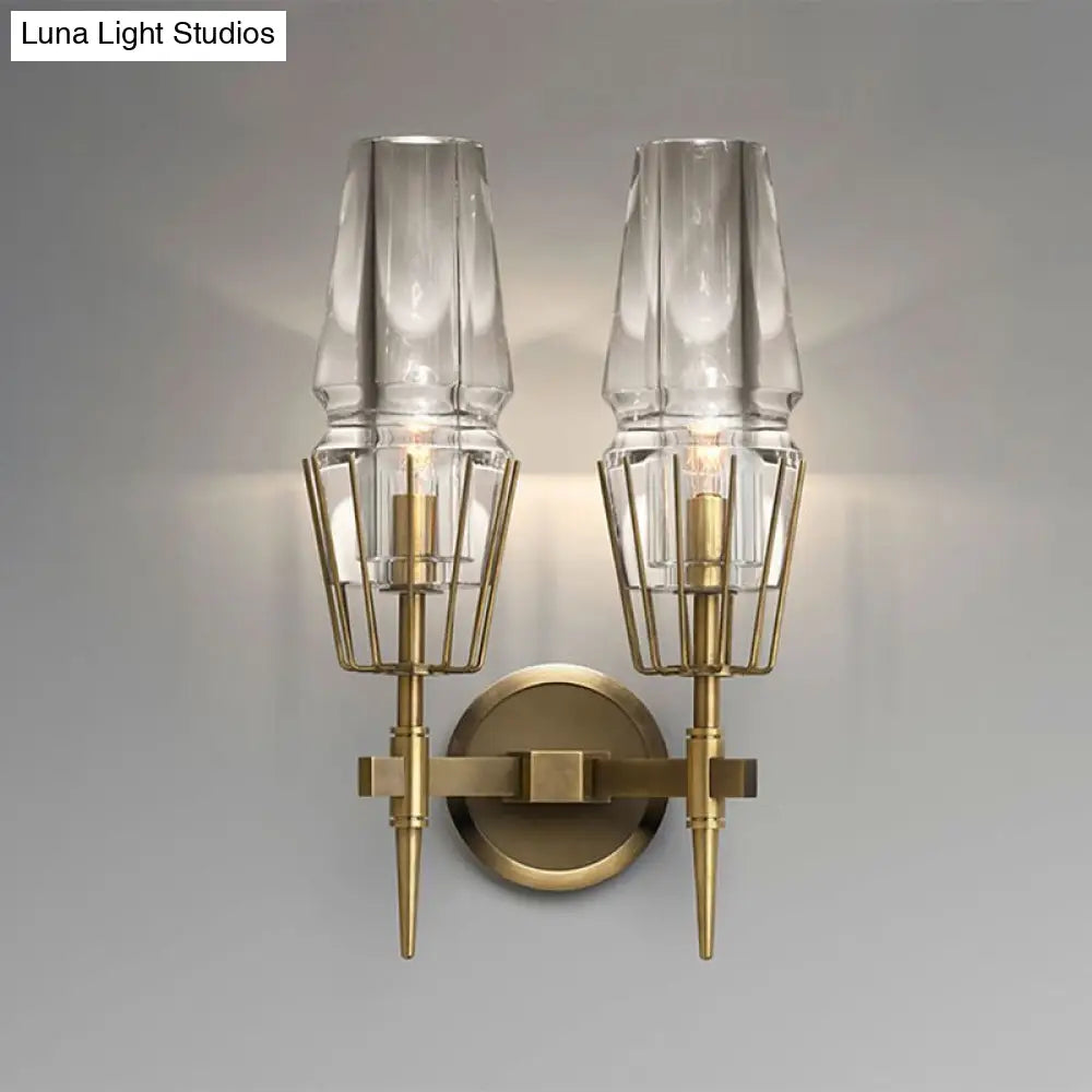 DecorBites™ Modern Clear Glass Wall Sconce – Tapered Design, Gold Finish, 1/2 Mount Lights