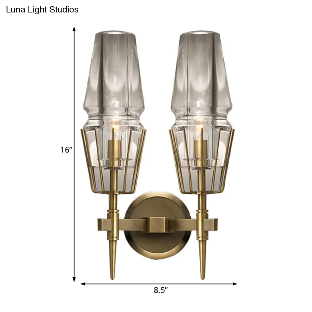 DecorBites™ Modern Clear Glass Wall Sconce – Tapered Design, Gold Finish, 1/2 Mount Lights