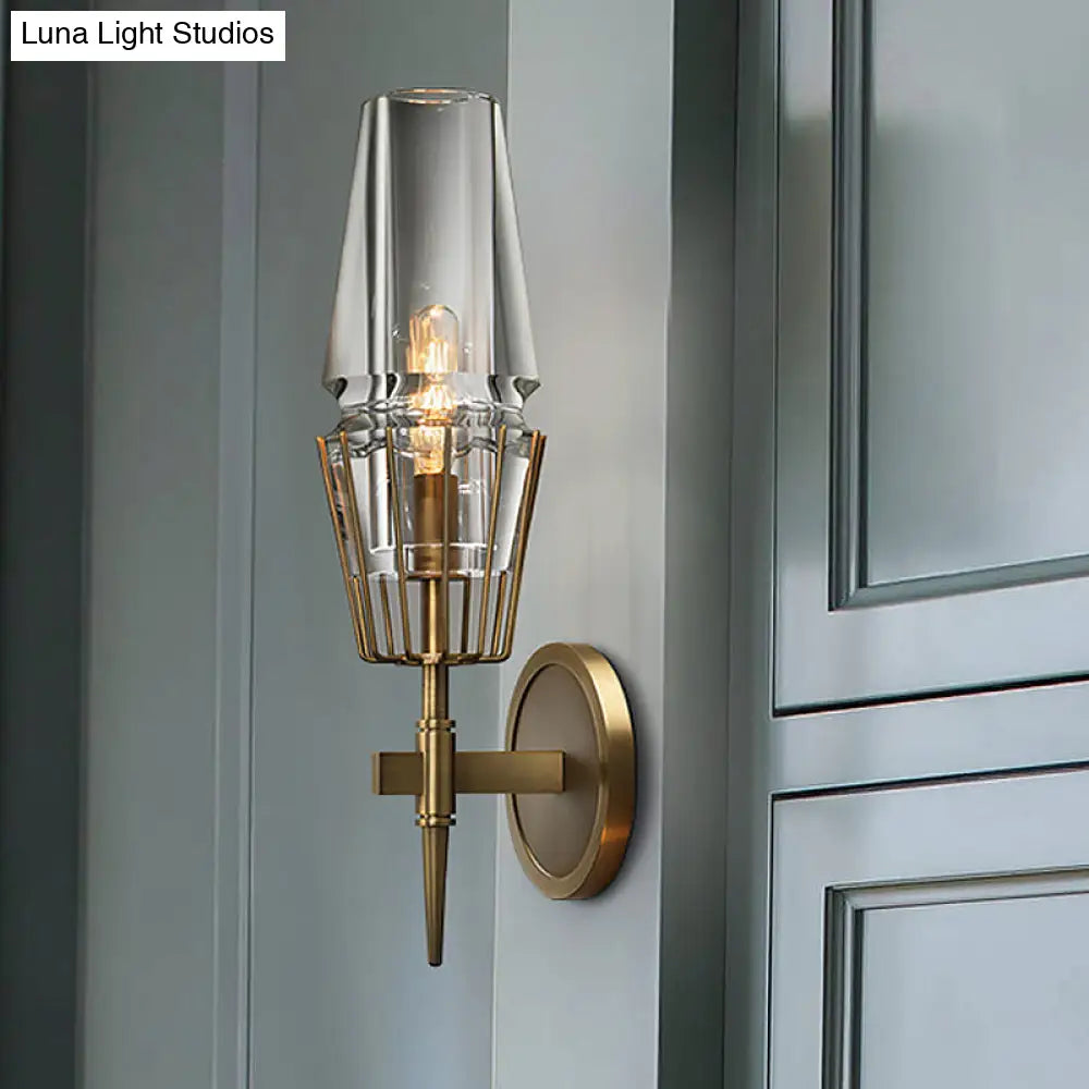 DecorBites™ Modern Clear Glass Wall Sconce – Tapered Design, Gold Finish, 1/2 Mount Lights