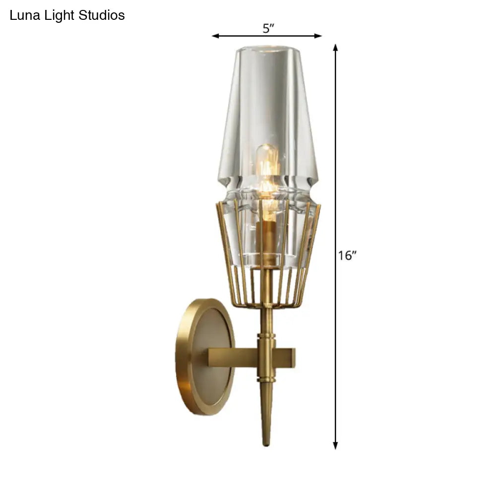 DecorBites™ Modern Clear Glass Wall Sconce – Tapered Design, Gold Finish, 1/2 Mount Lights