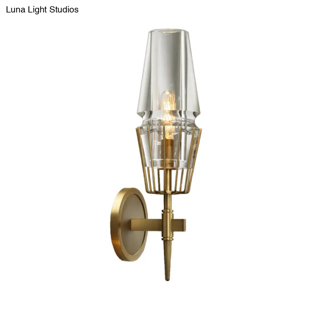 DecorBites™ Modern Clear Glass Wall Sconce – Tapered Design, Gold Finish, 1/2 Mount Lights