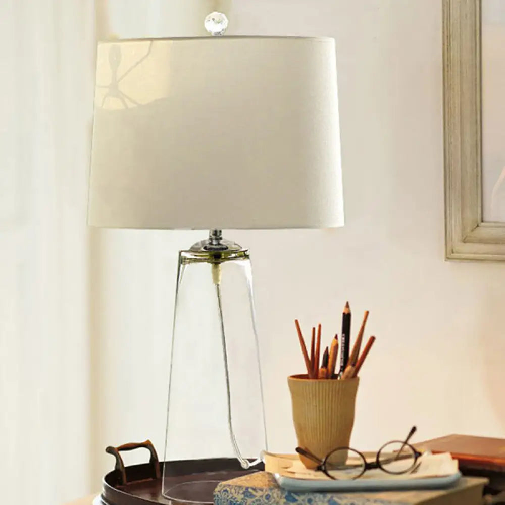 DecorBites™ Modern Clear Handblown Glass Tapered Table Lamp with White Fabric Shade - Single Living Room Nightstand Lighting
