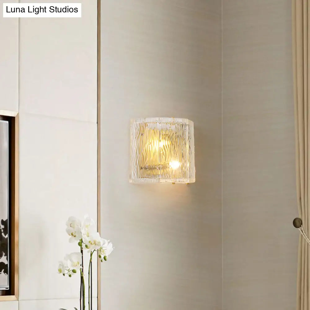 DecorBites™ Modern Clear Ripple Glass Wall Sconce with 2 Lights - Gold Finish