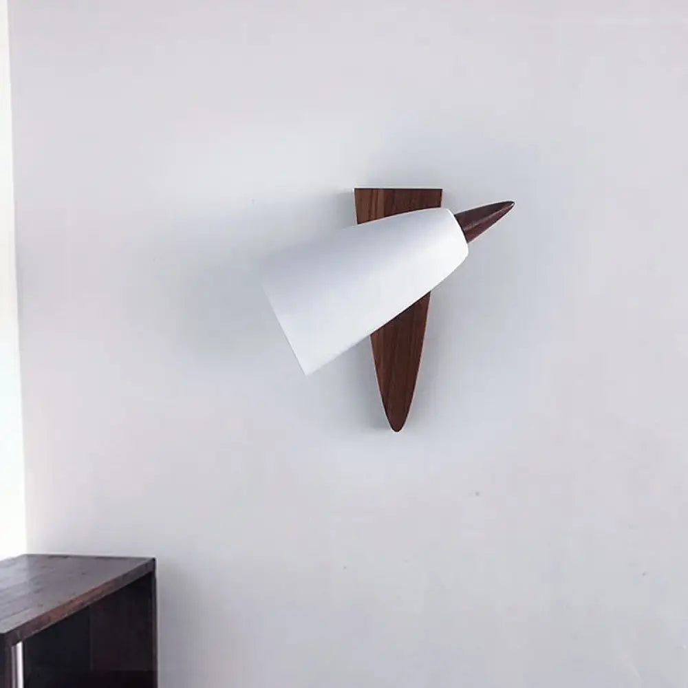 DecorBites™ Modern Cone Metal Wall Light with Wood Backplate - White 1-Bulb Sconce Fixture