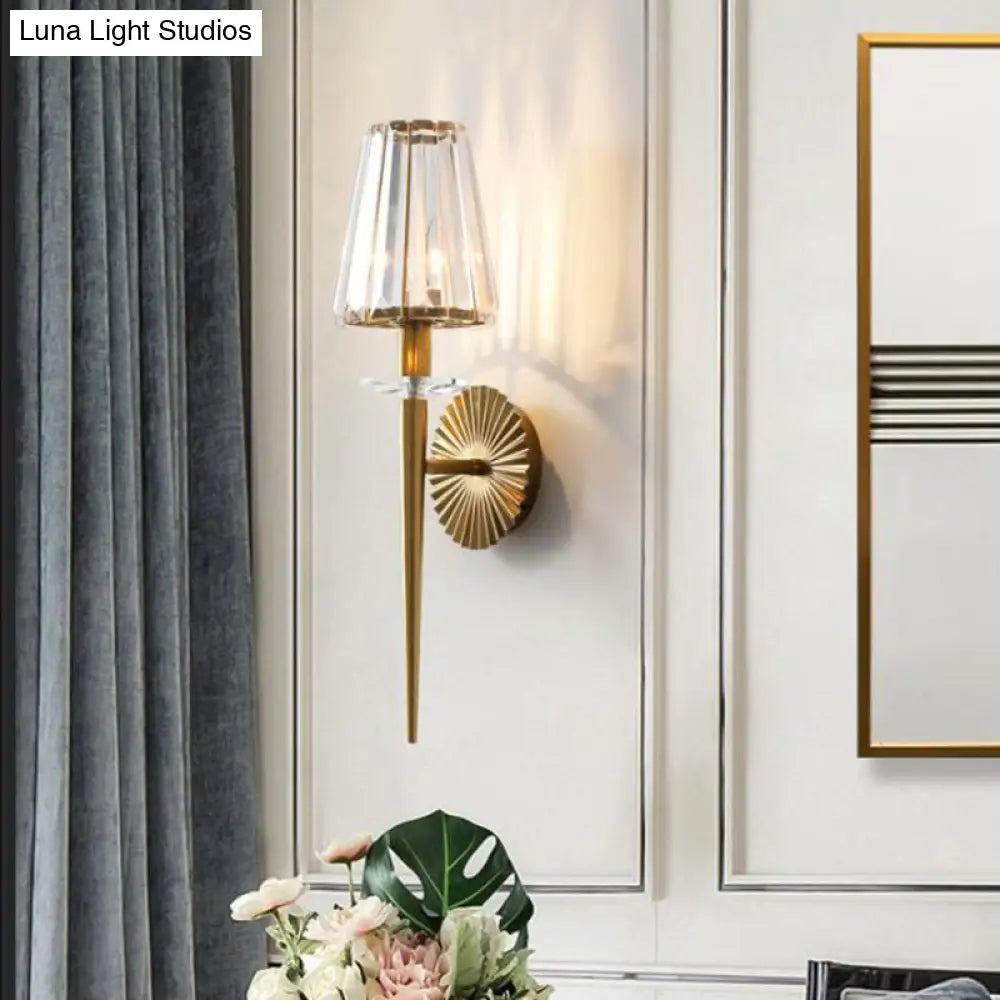 DecorBites™ Modern Conical Wall Sconce in Gold with Clear Crystal and Metal - Perfect for Living Room Lighting