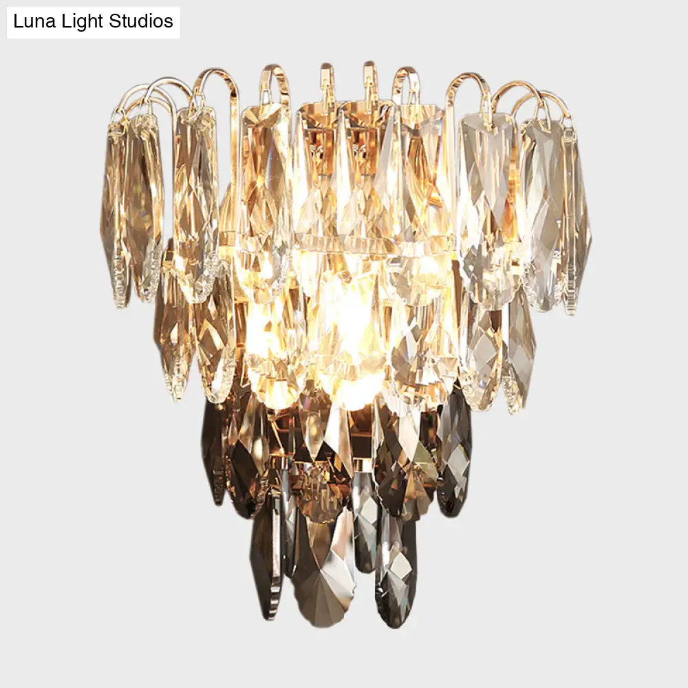 DecorBites™ Modern Crystal 3-Light Tiered Bedroom Wall Sconce, Flush Mount, Clear and Smoke Shades