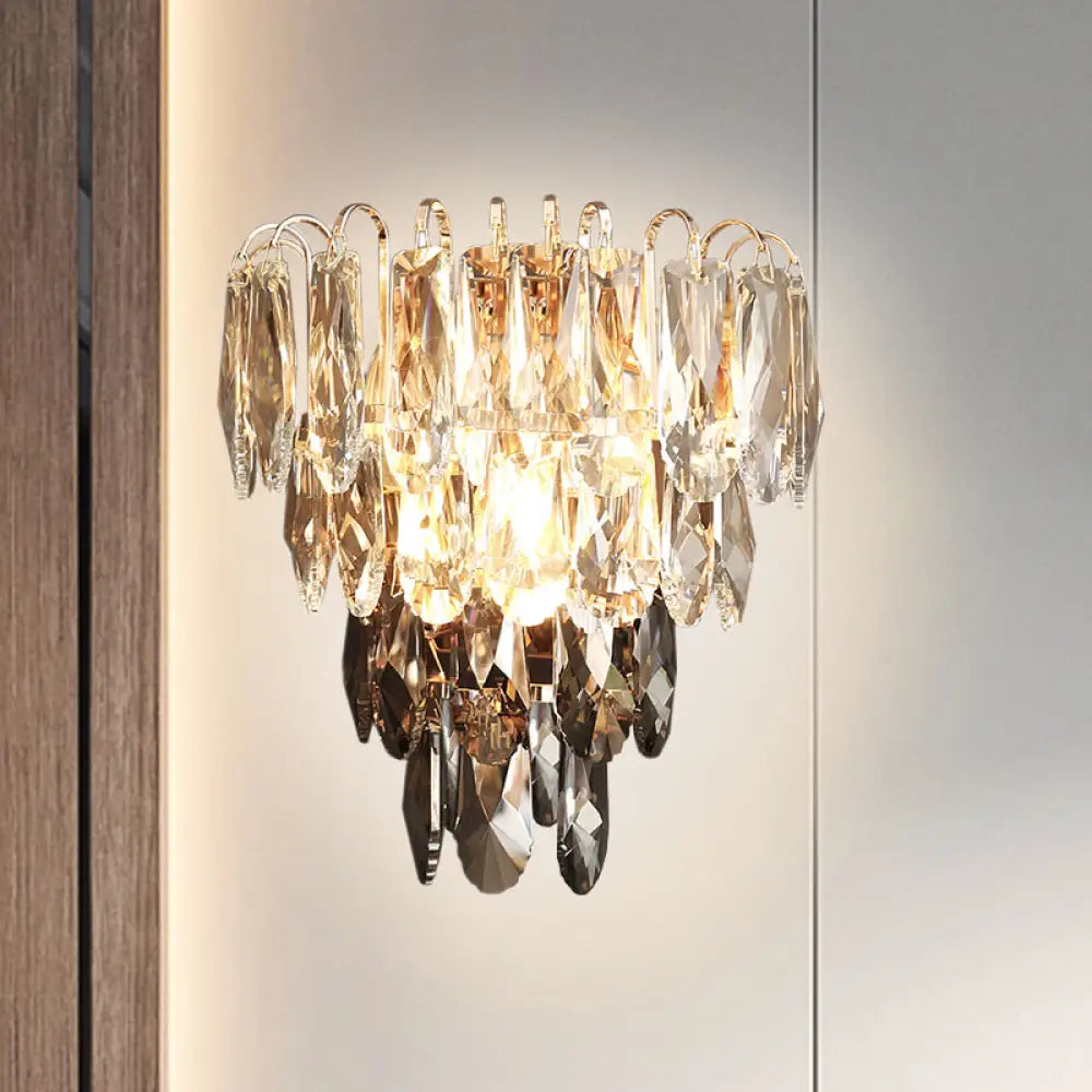DecorBites™ Modern Crystal 3-Light Tiered Bedroom Wall Sconce, Flush Mount, Clear and Smoke Shades