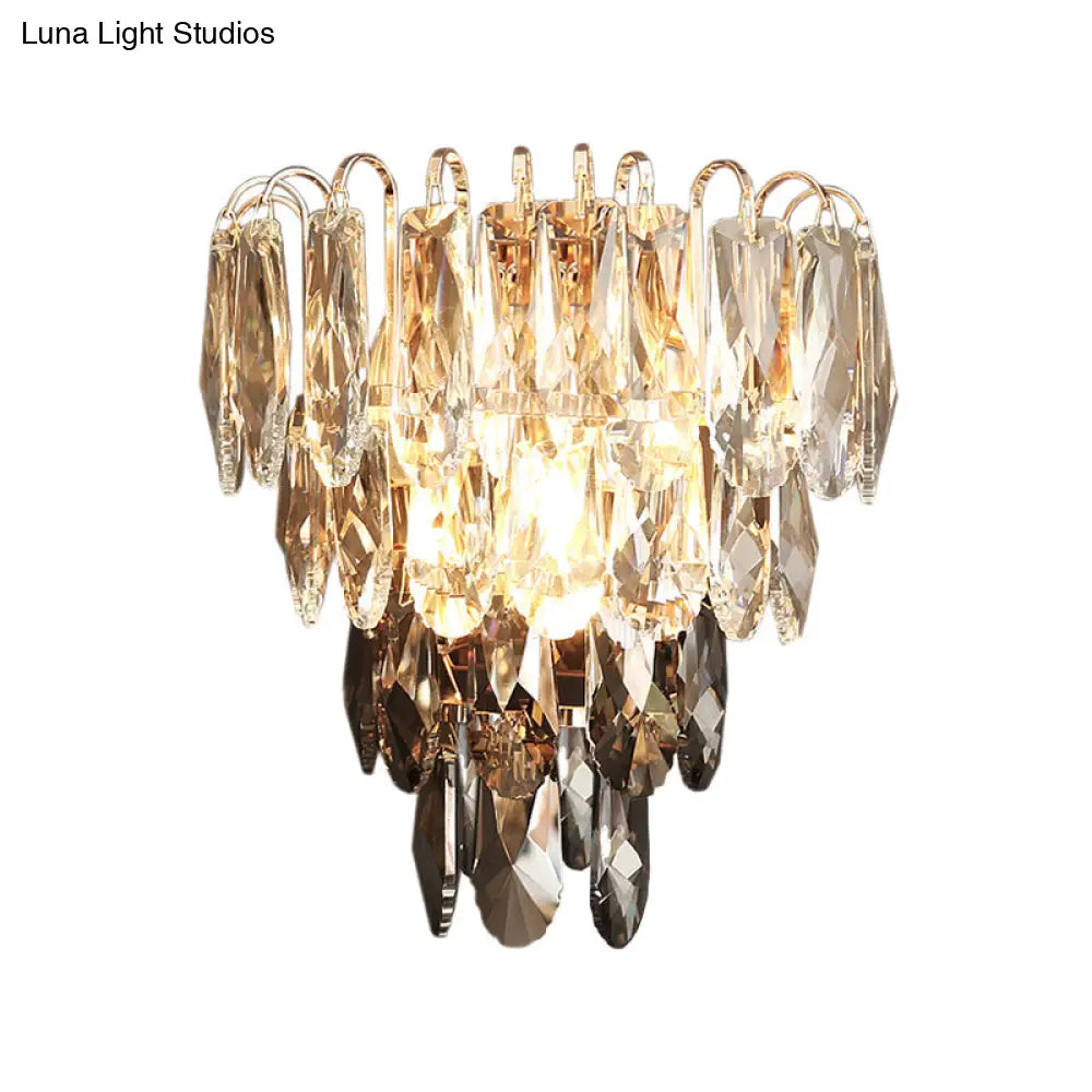 DecorBites™ Modern Crystal 3-Light Tiered Bedroom Wall Sconce, Flush Mount, Clear and Smoke Shades