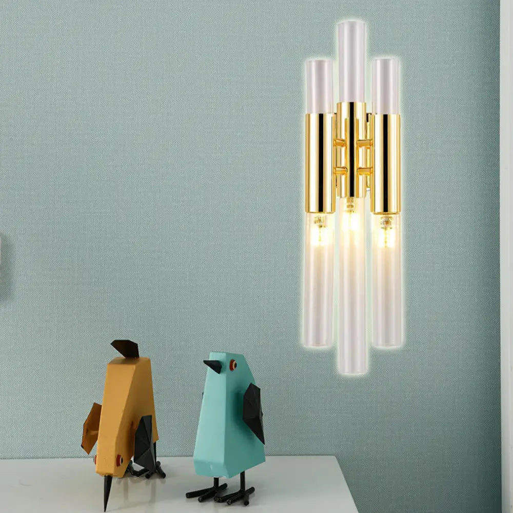 DecorBites™ Modern Crystal Brass Flute Wall Mount Sconce Light Fixture for Living Room - 3 Lights