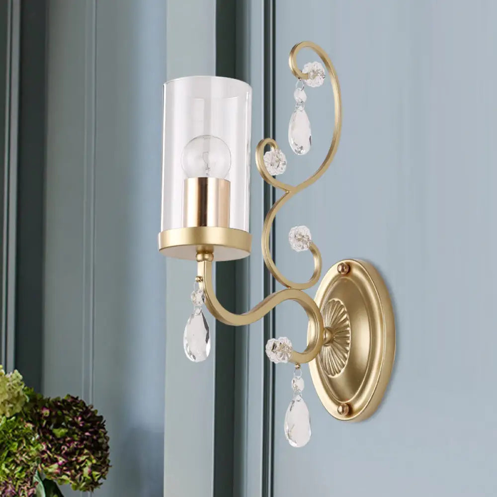 DecorBites™ Modern Crystal Brass Sconce Wall Light with Clear Glass Cylinder Shade