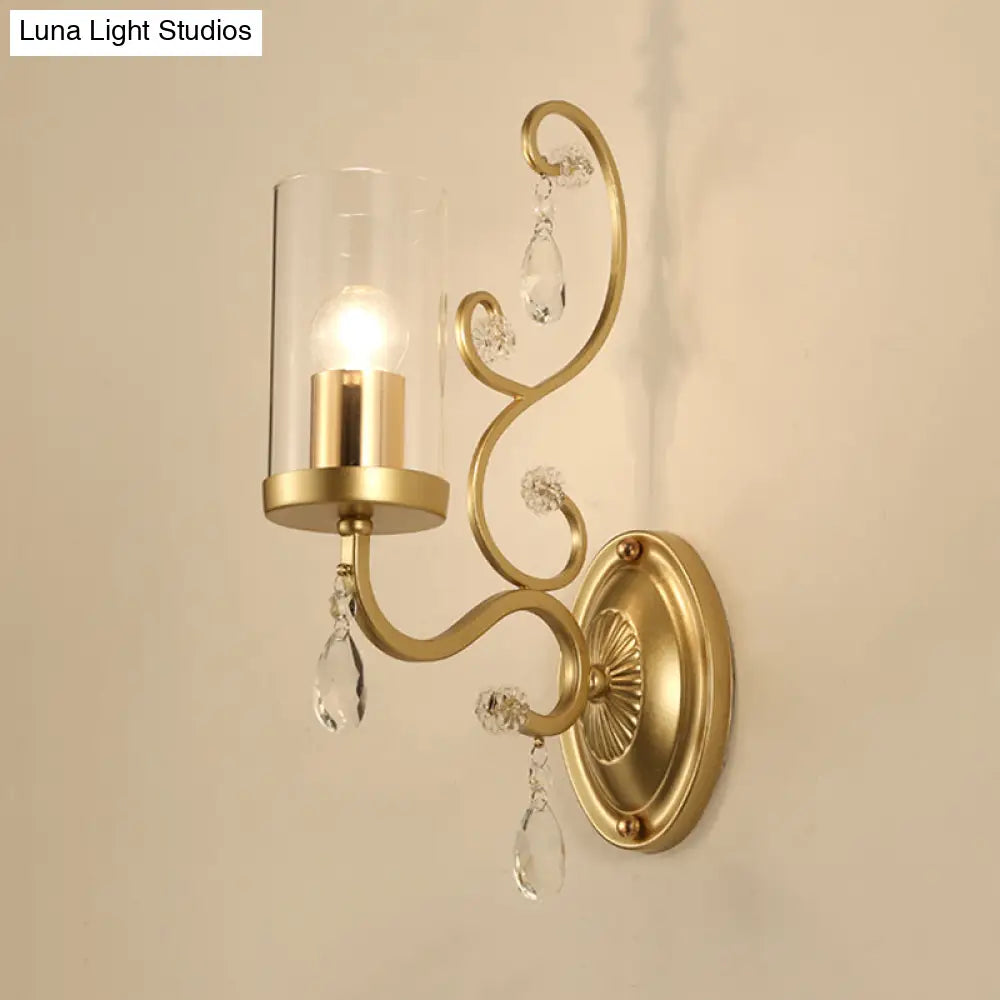 DecorBites™ Modern Crystal Brass Sconce Wall Light with Clear Glass Cylinder Shade
