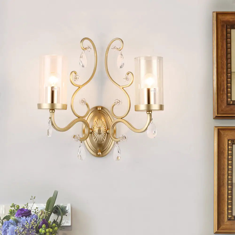 DecorBites™ Modern Crystal Brass Sconce Wall Light with Clear Glass Cylinder Shade