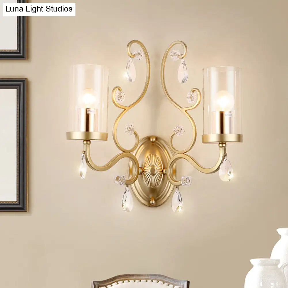 DecorBites™ Modern Crystal Brass Sconce Wall Light with Clear Glass Cylinder Shade