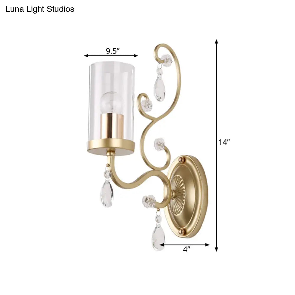 DecorBites™ Modern Crystal Brass Sconce Wall Light with Clear Glass Cylinder Shade