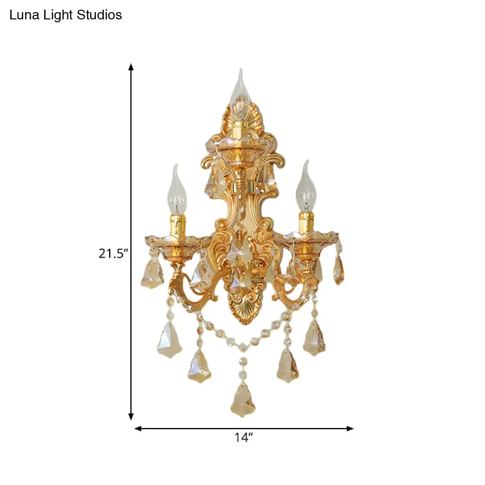 DecorBites™ Modern Crystal Candelabra Wall Mount Light with 3 Gold Lights - Living Room Sconce