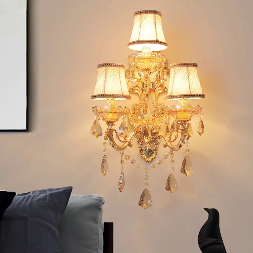 DecorBites™ Modern Crystal Candelabra Wall Mount Light with 3 Gold Lights - Living Room Sconce