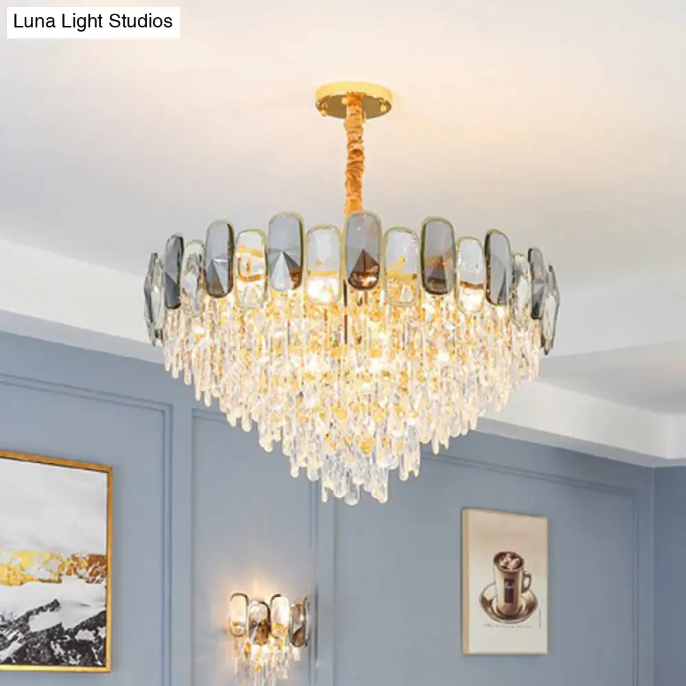 DecorBites™ Modern Crystal Cone Chandelier for Clear Living Room Suspension Lighting