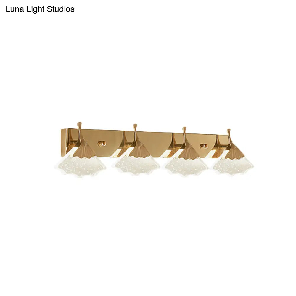 DecorBites™ Modern Crystal Gold Vanity Light with Ginkgo Design - Wall Mounted Bathroom Lamp with 4 Bulbs