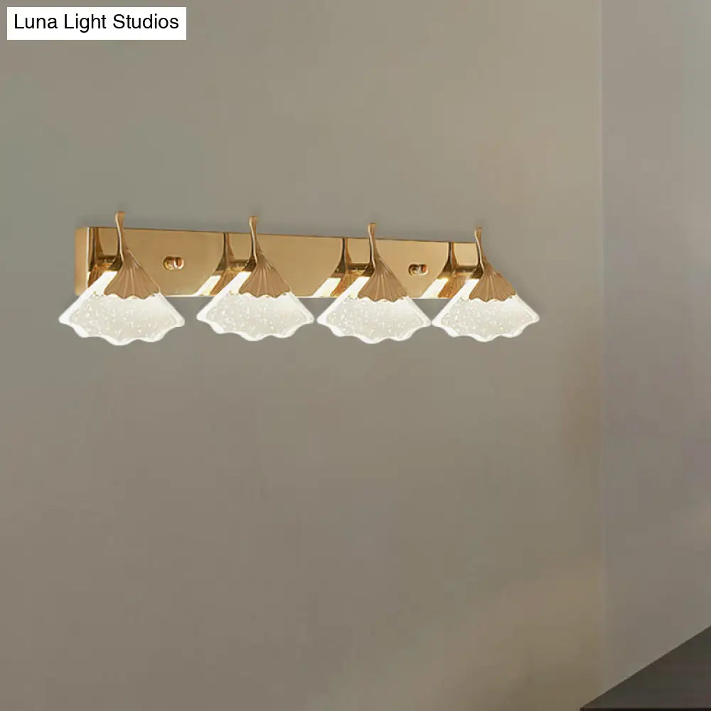 DecorBites™ Modern Crystal Gold Vanity Light with Ginkgo Design - Wall Mounted Bathroom Lamp with 4 Bulbs