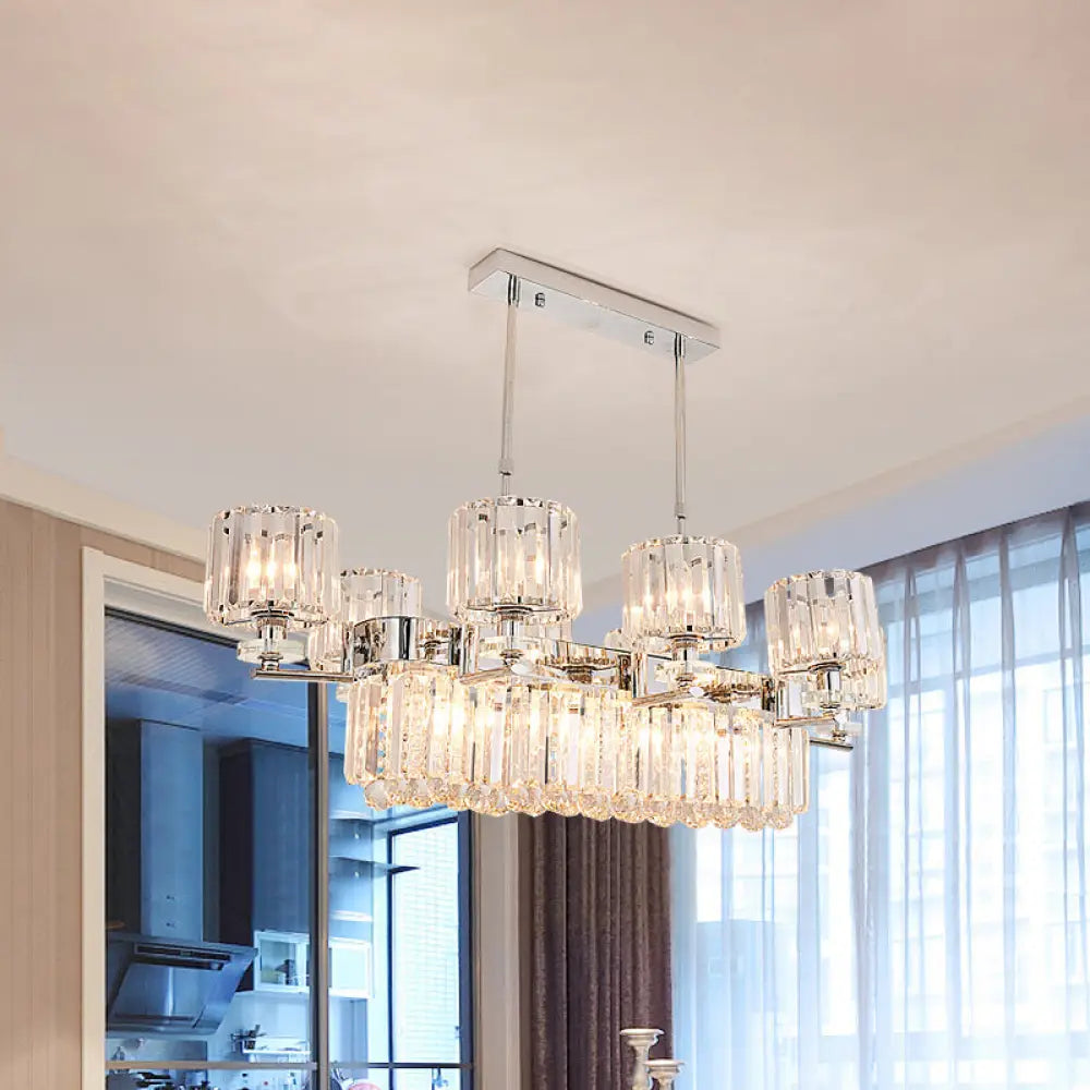 DecorBites™ Modern Crystal Island Light: Chrome Rectangle Pendant Fixture with 6 Lights for Dining Room Ceilings