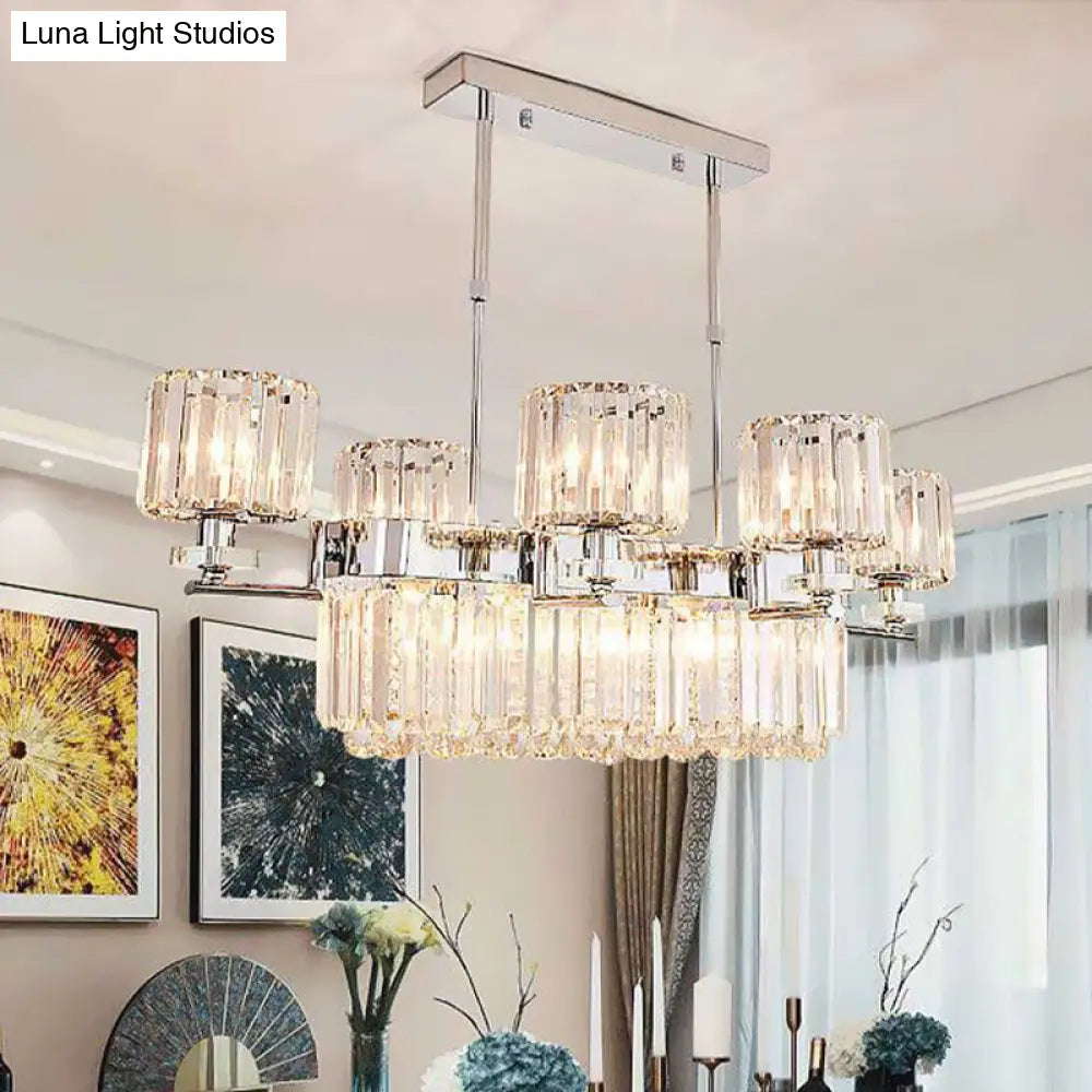 DecorBites™ Modern Crystal Island Light: Chrome Rectangle Pendant Fixture with 6 Lights for Dining Room Ceilings