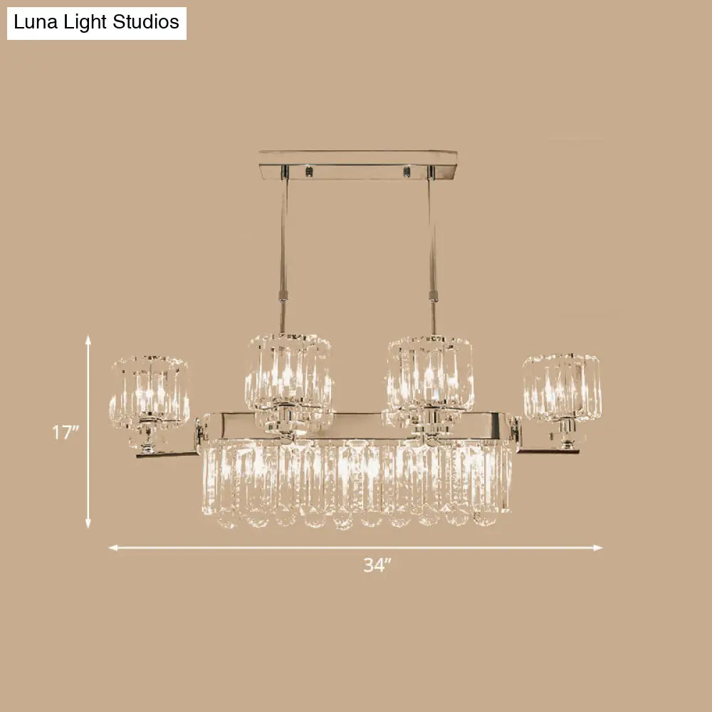 DecorBites™ Modern Crystal Island Light: Chrome Rectangle Pendant Fixture with 6 Lights for Dining Room Ceilings