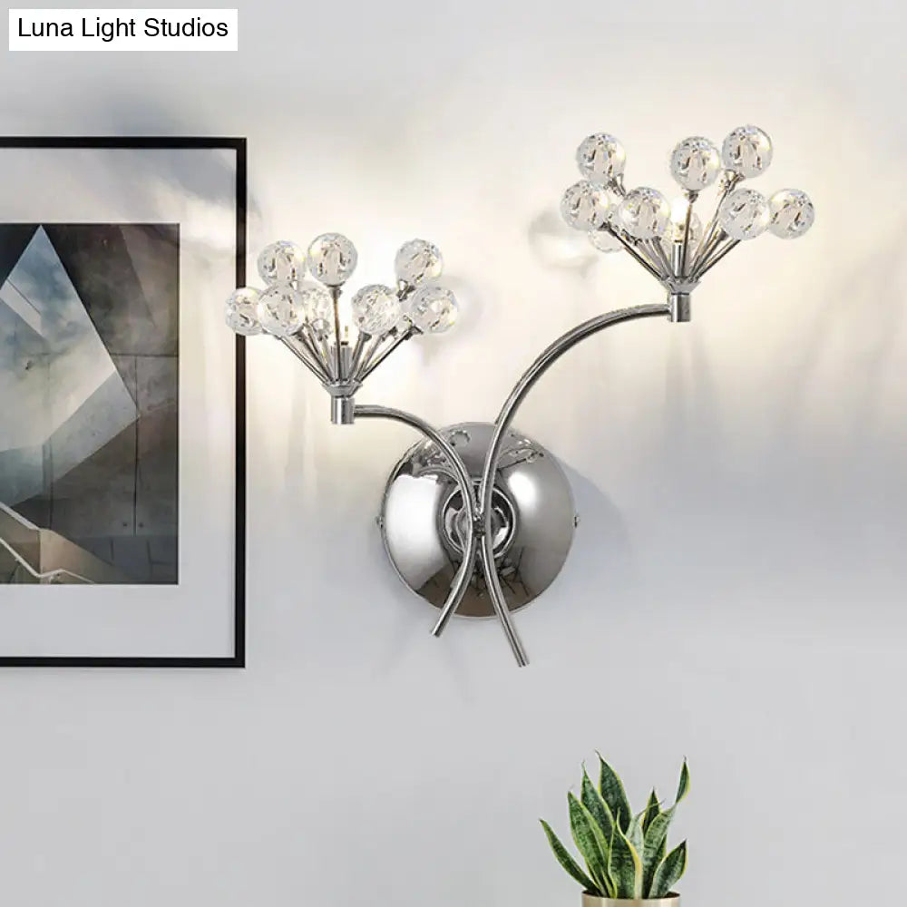 DecorBites™ Modern Crystal Orb Wall Sconce Light Fixture with 2 Lights, Chrome Finish - Perfect for Living Rooms