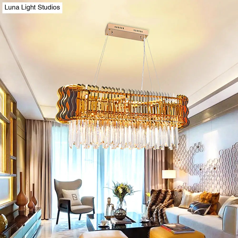 DecorBites™ Modern Crystal Prism Island Pendant with Gold Finish: 6-Bulb Hanging Light