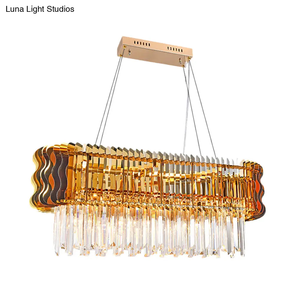 DecorBites™ Modern Crystal Prism Island Pendant with Gold Finish: 6-Bulb Hanging Light