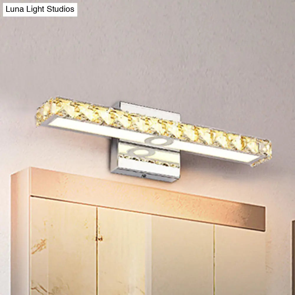 DecorBites™ Modern Crystal Vanity Light: Silver/Champagne Linear Wall Sconce with 1 Light in Warm/White for Bathroom