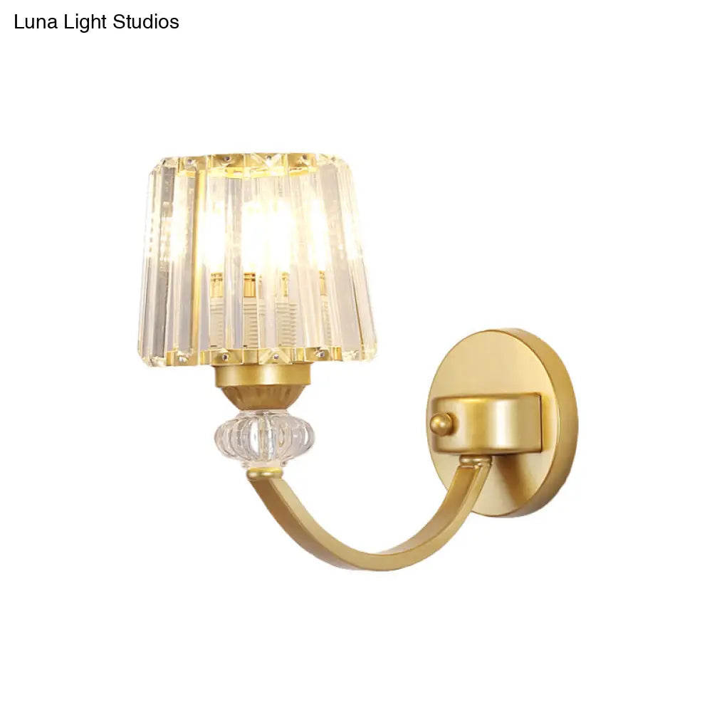 DecorBites™ Modern Crystal Wall Lamp: Clear Barrel with Curved Arm in Black/Gold - 1/2-Light Wall Mounted Lighting